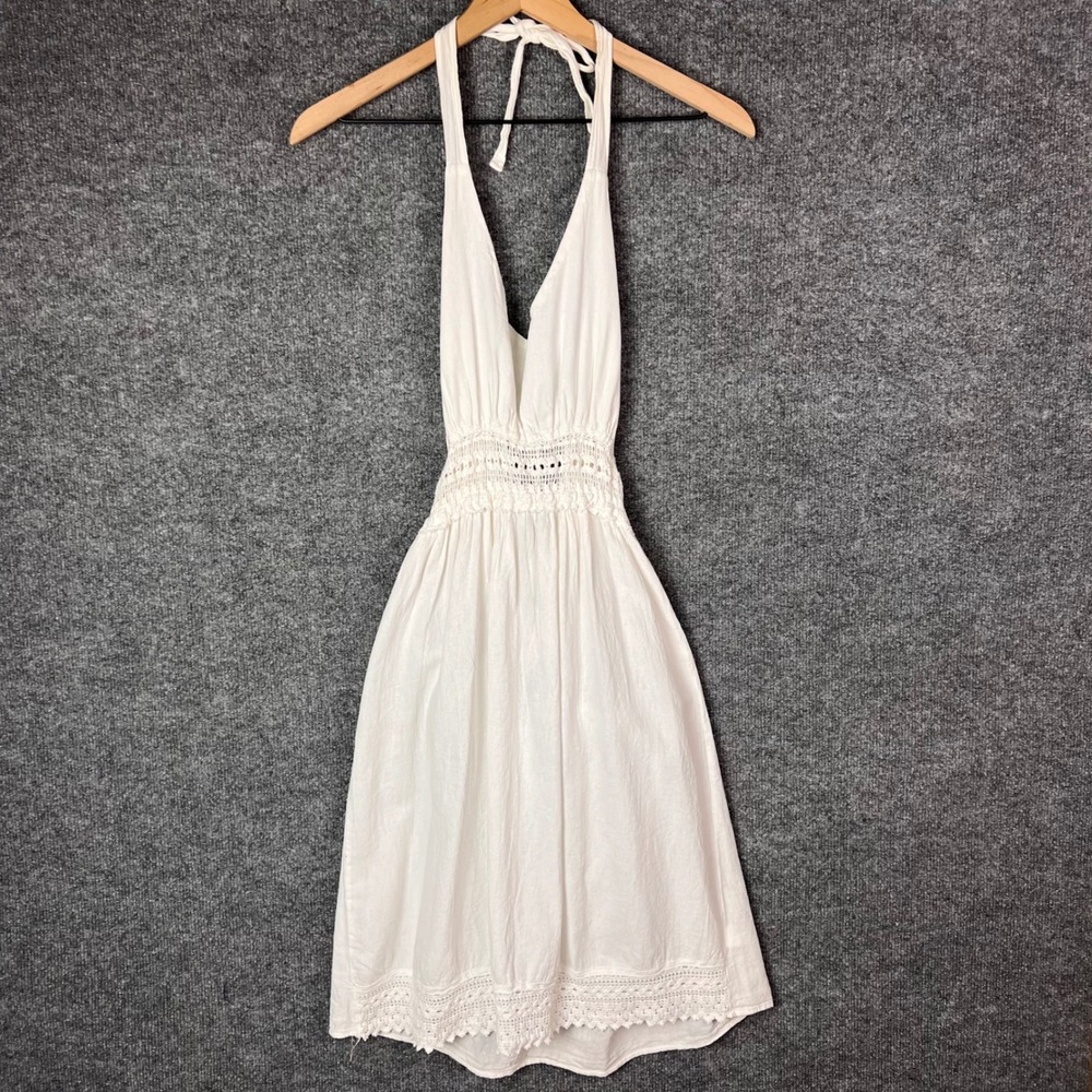 NEW Seaspice Halter Dress Womens Large White Cotton Crochet Trim